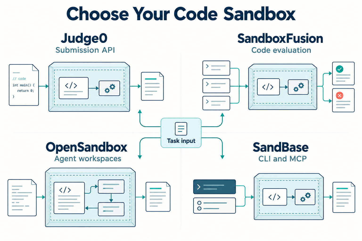 Judge0, SandboxFusion, OpenSandbox, or SandBase: Choosing a Code Sandbox